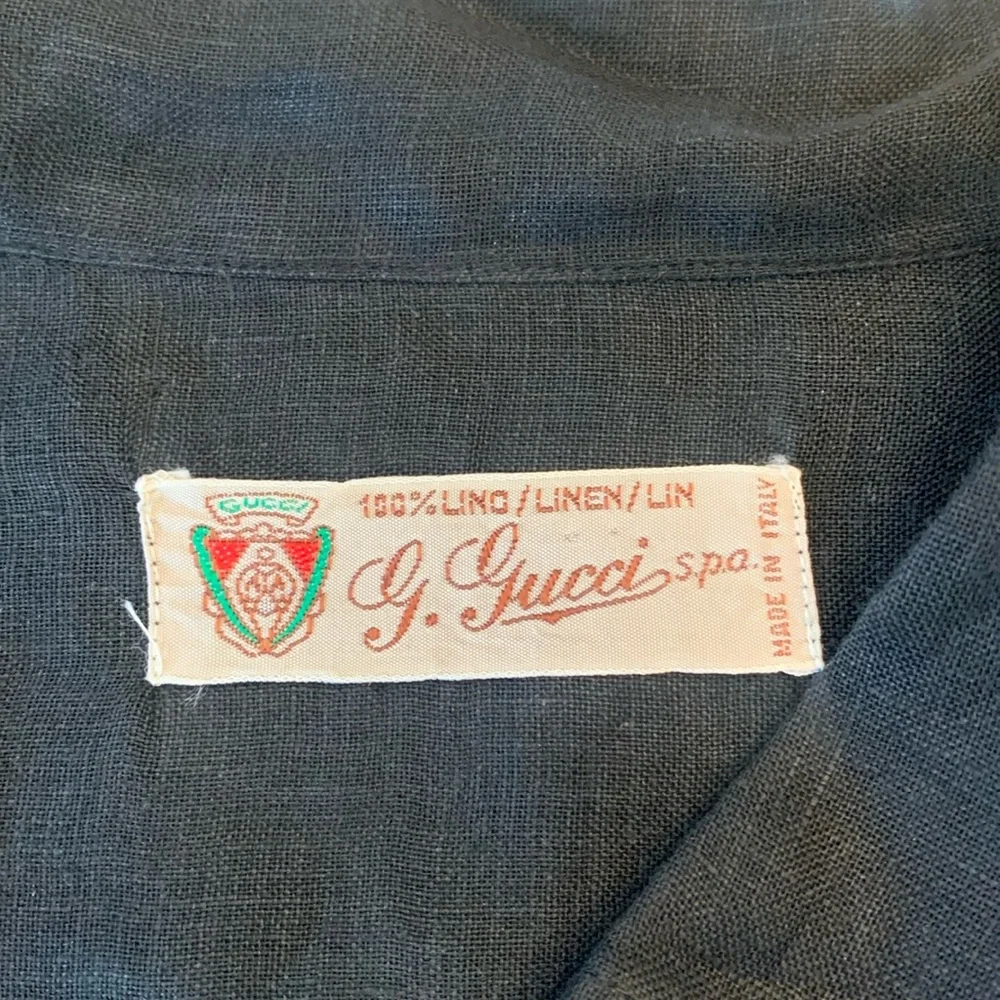 G. Gucci Linen Short Sleeve Shirt Black 16/41 Vintage